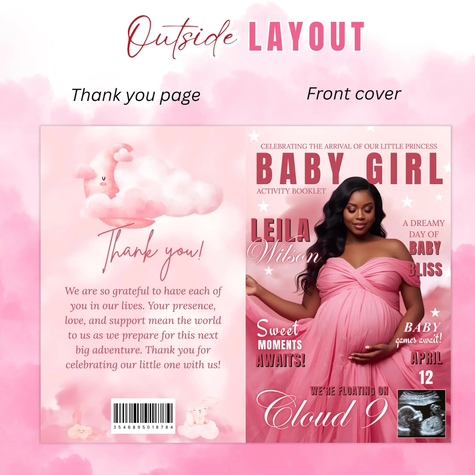 Cloud 9 Baby Shower Activity Booklet, Pink Cloud Nine Games Bundle, Girl Booklet with photo, Oh Baby Games Printable Party Decor Template