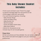 Boho Baby Shower Activity Booklet, Brown Bohemian Games Bundle Spring Pampas Grass Theme with photo, Girl Boy Printable Party Decor Template