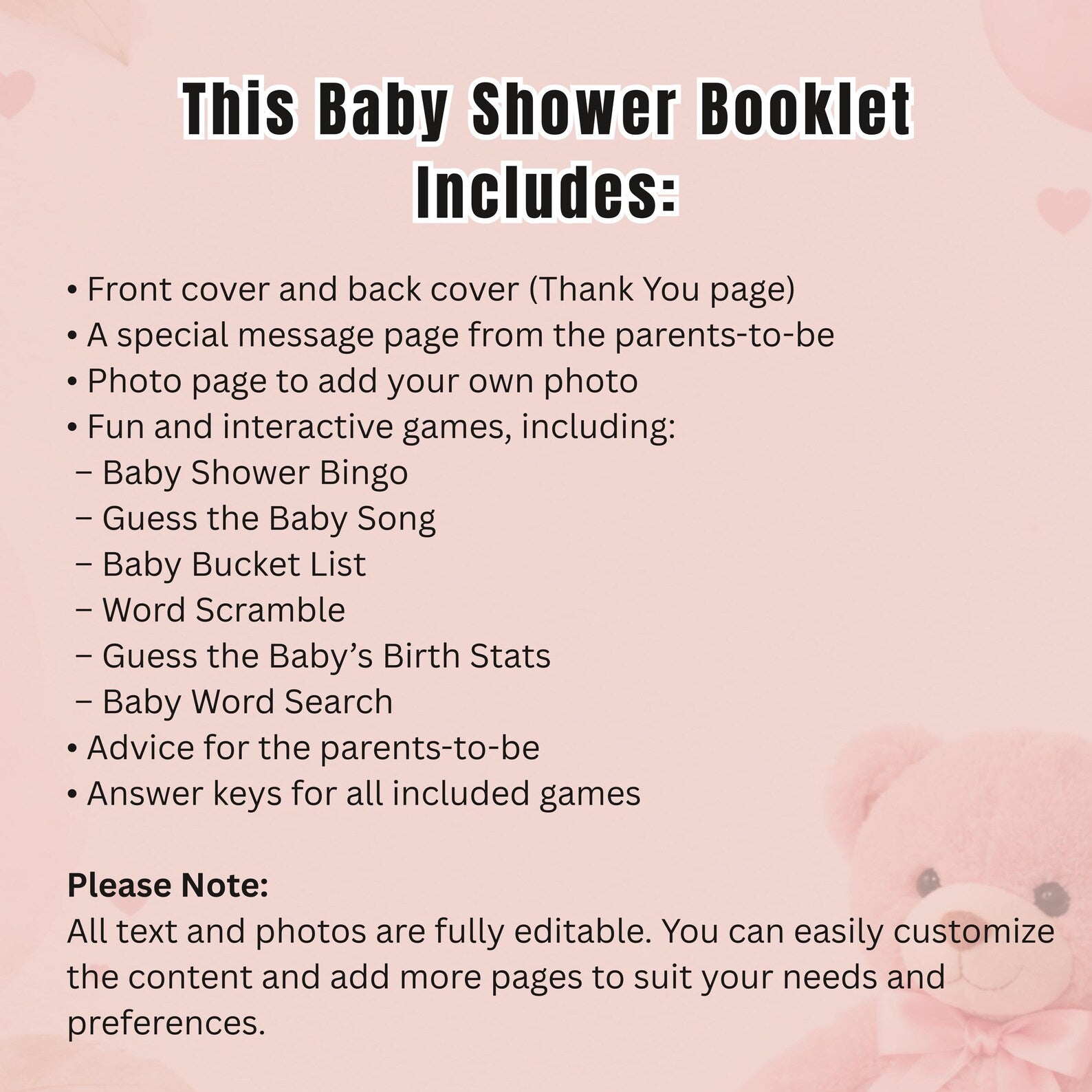 Boho Baby Shower Activity Booklet, Brown Bohemian Games Bundle Spring Pampas Grass Theme with photo, Girl Boy Printable Party Decor Template