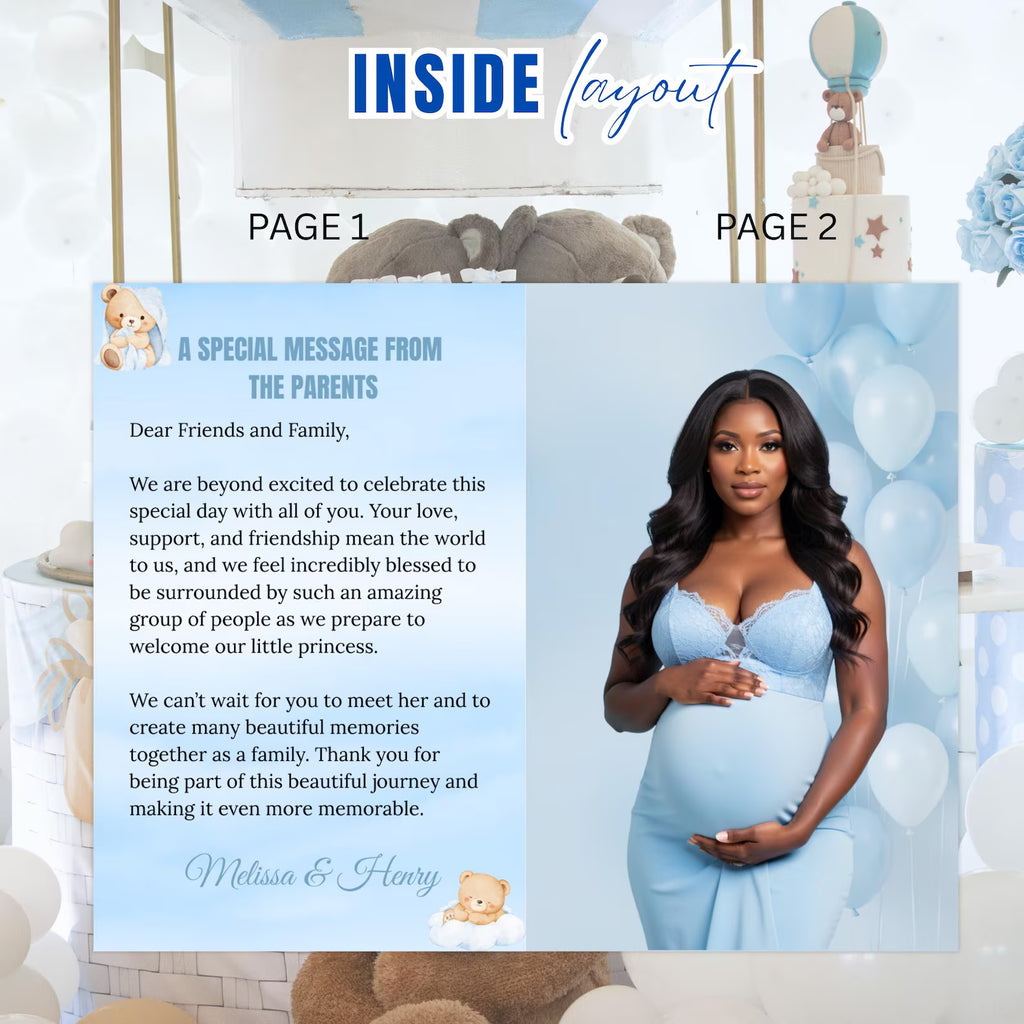 Blue Bear Baby Shower Activity Booklet, Baby Shower Games Bundle Teddy Bear Themed, Magazine Style with photo Printable Party Decor Template