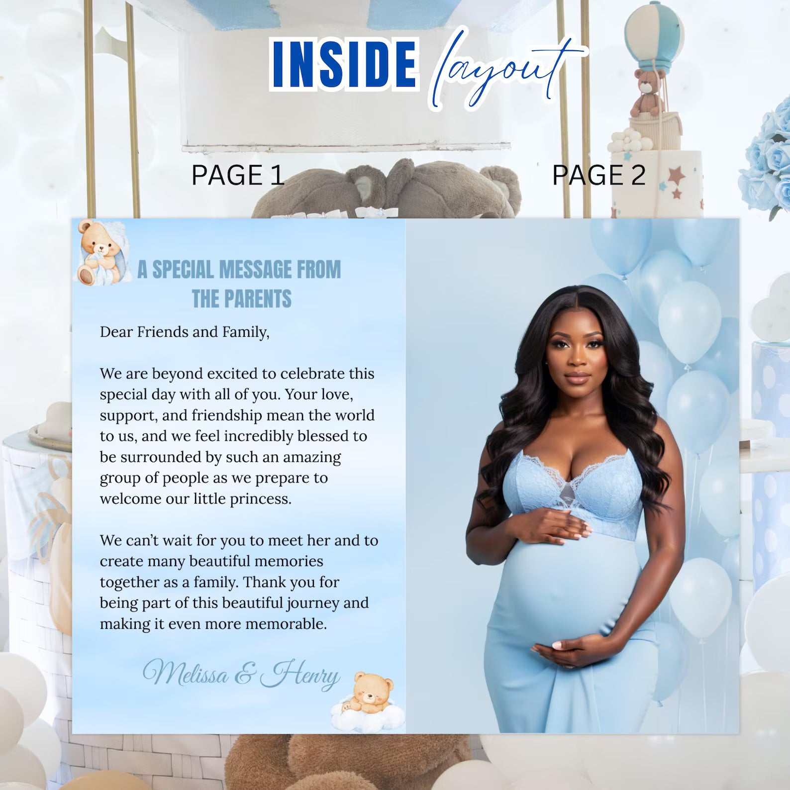 Blue Bear Baby Shower Activity Booklet, Baby Shower Games Bundle Teddy Bear Themed, Magazine Style with photo Printable Party Decor Template