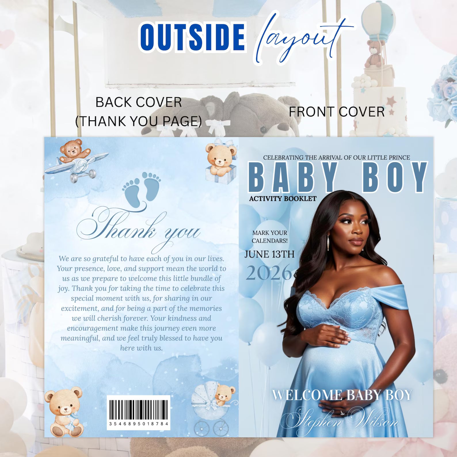 Blue Bear Baby Shower Activity Booklet, Baby Shower Games Bundle Teddy Bear Themed, Magazine Style with photo Printable Party Decor Template