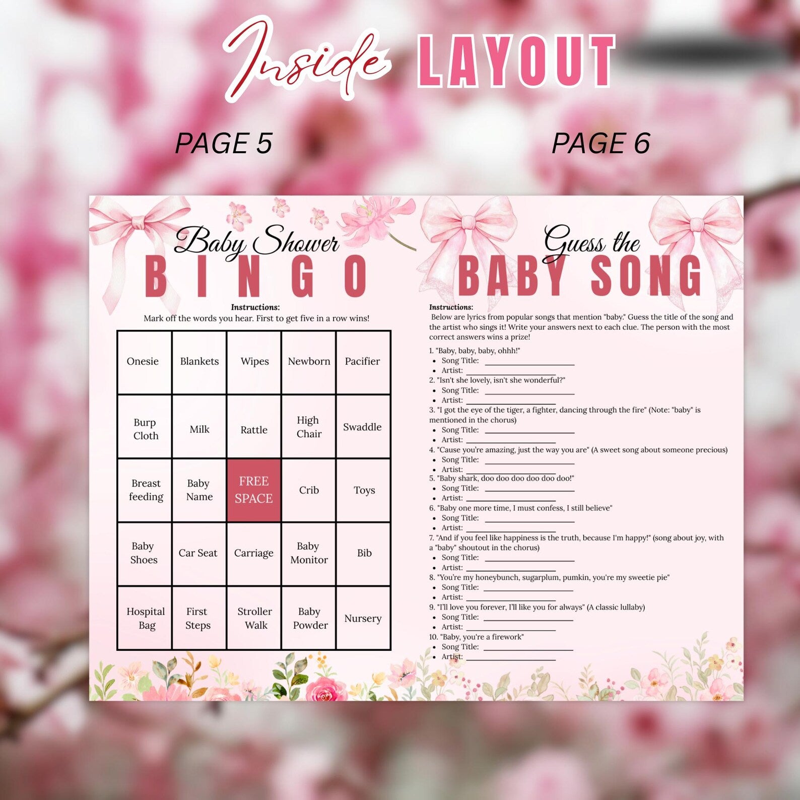 Wildflower Baby Shower Activity Booklet, Baby In Bloom Games Bundle, Pink Coquette Bow Themed with photo, Printable Party Decor Template