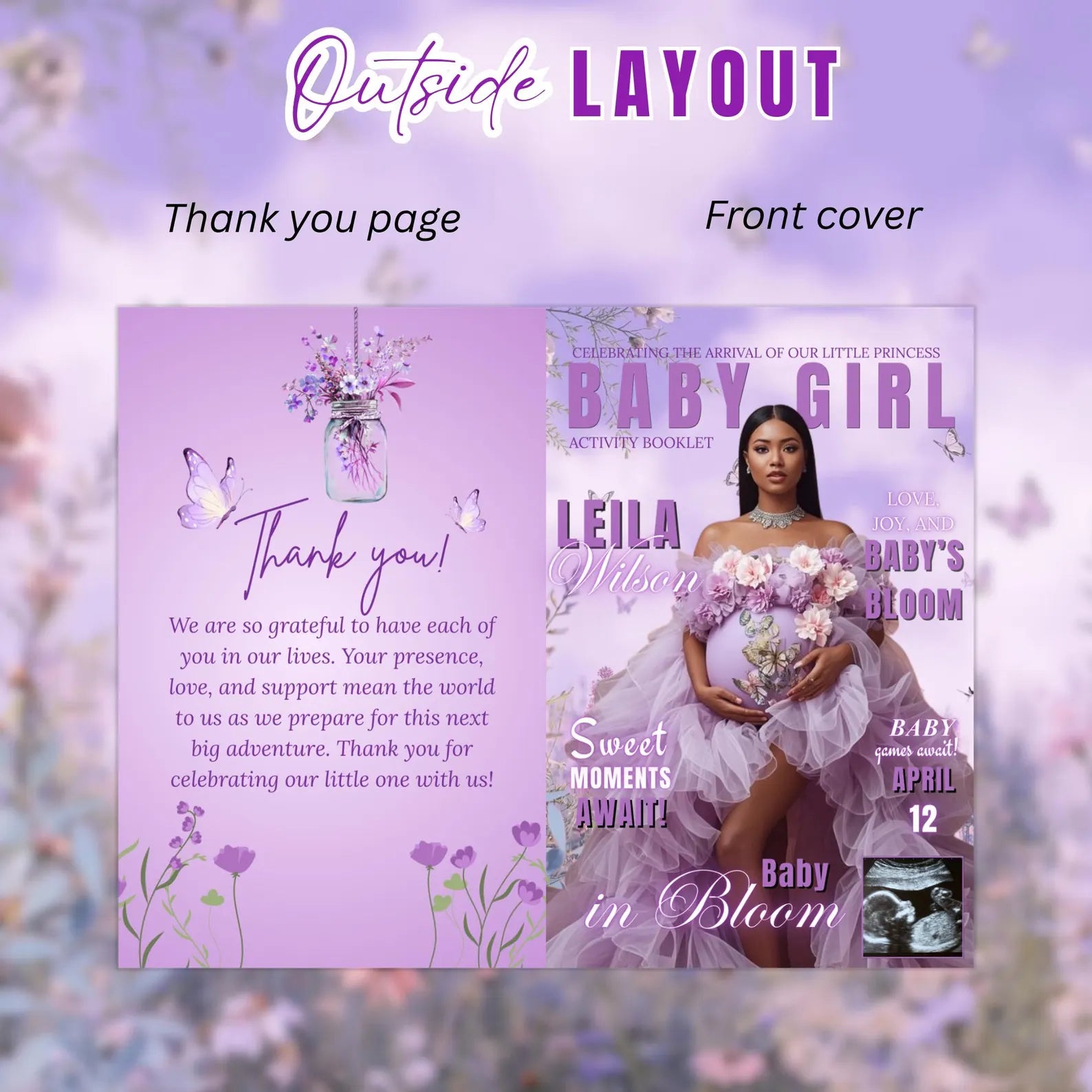 Wildflower Baby Shower Activity Booklet, Baby In Bloom Games Bundle, Purple Butterfly Themed with photo, Printable Party Decor Template