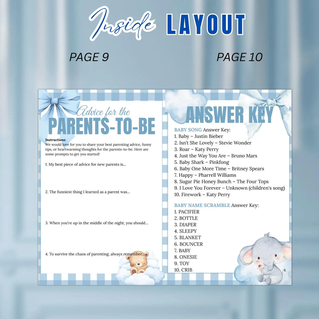Blue Baby Shower Activity Booklet, Baby Shower Games Bundle Oh BABY game with photo, Its A Boy Magazine Theme Printable Party Decor Template