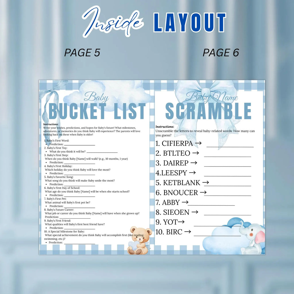 Blue Baby Shower Activity Booklet, Baby Shower Games Bundle Oh BABY game with photo, Its A Boy Magazine Theme Printable Party Decor Template