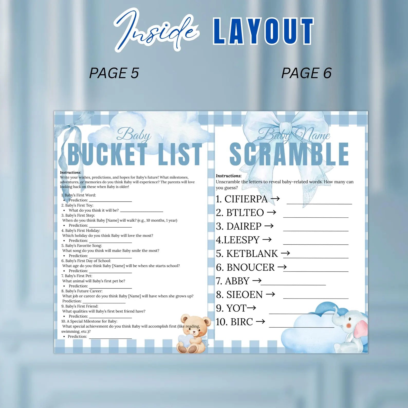 Blue Baby Shower Activity Booklet, Baby Shower Games Bundle Oh BABY game with photo, Its A Boy Magazine Theme Printable Party Decor Template
