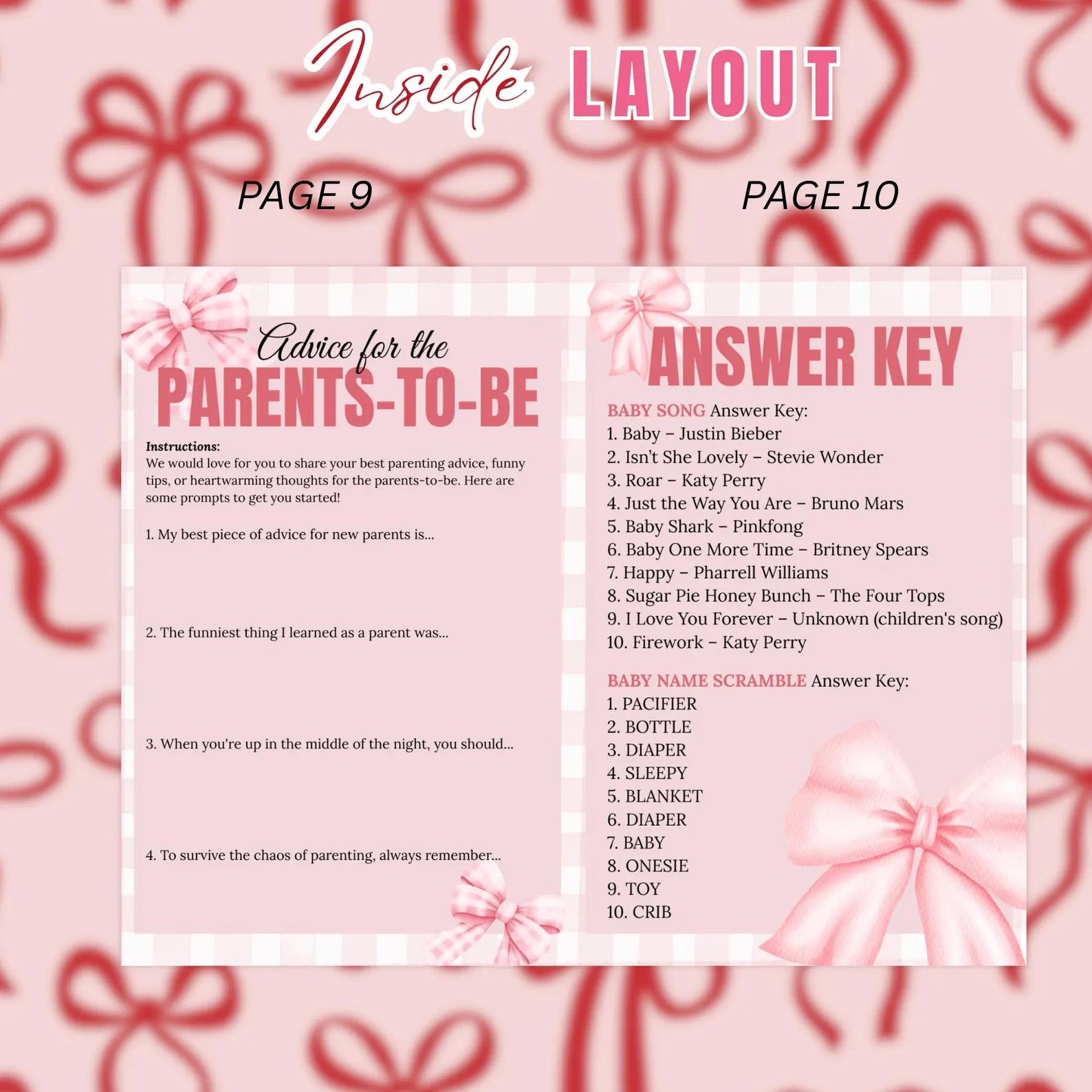 Coquette Baby Shower Activity Booklet, Pink Bow Games Bundle, Its a Girl Booklet with photo, Oh Baby Games Printable Party Decor Template