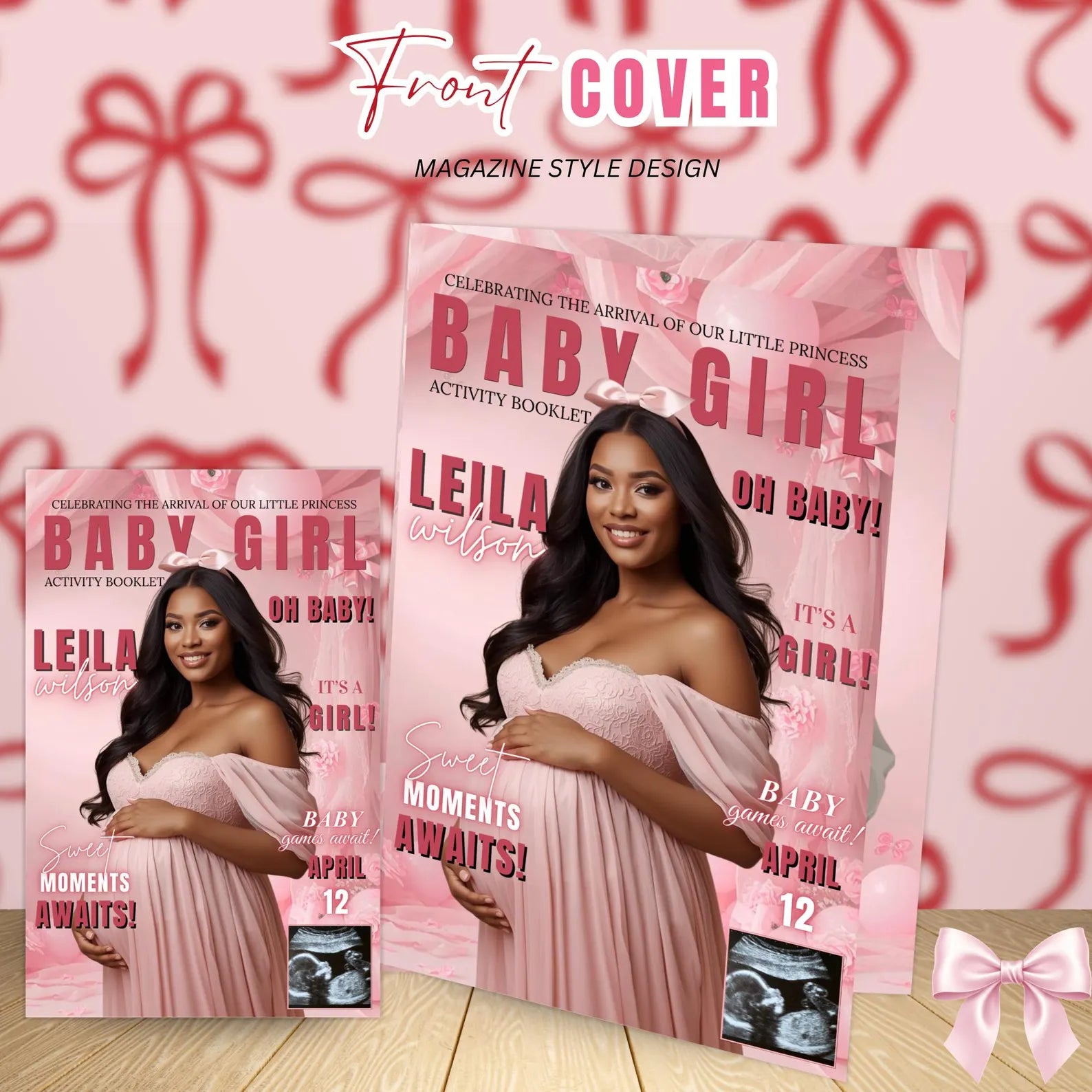 Coquette Baby Shower Activity Booklet, Pink Bow Games Bundle, Its a Girl Booklet with photo, Oh Baby Games Printable Party Decor Template