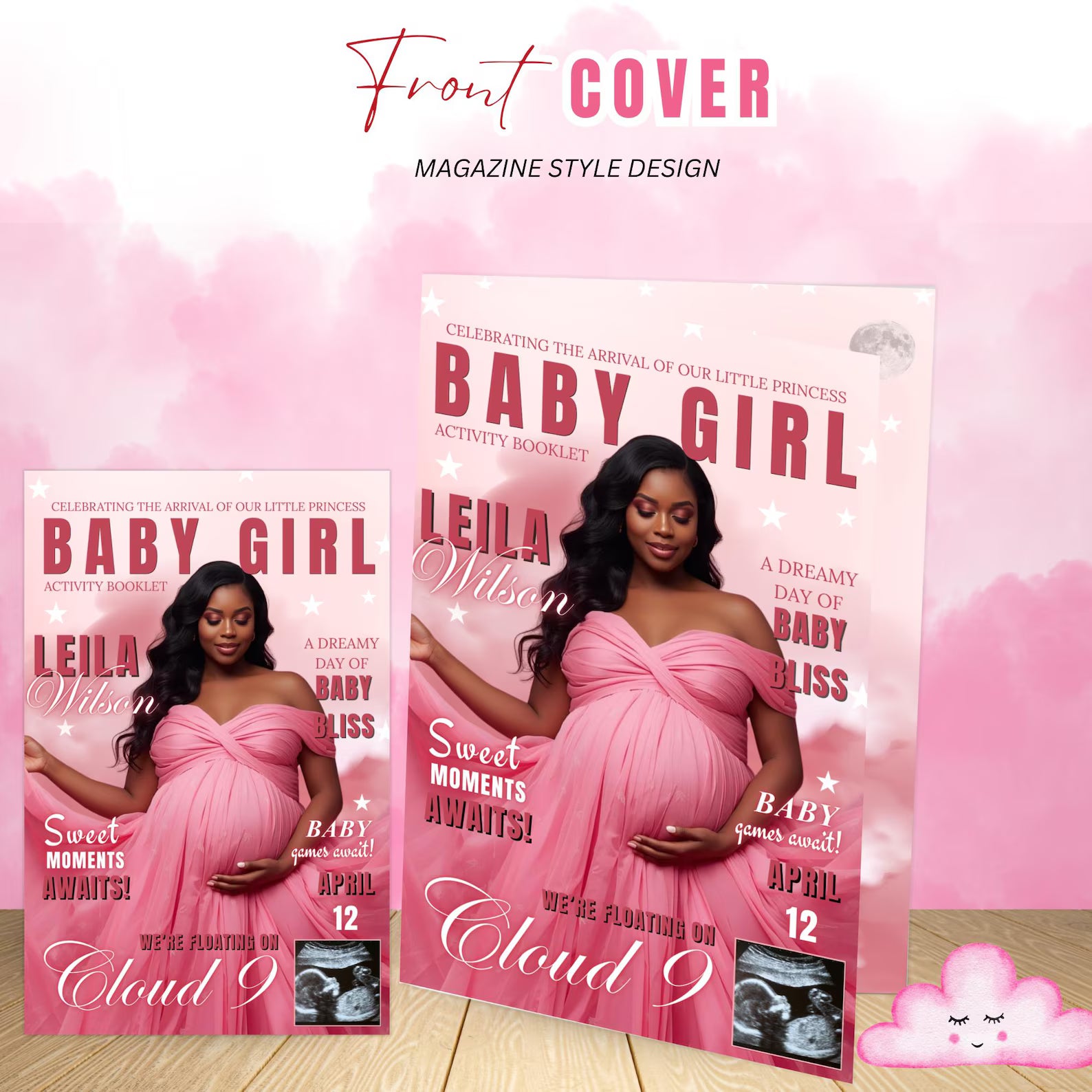 Cloud 9 Baby Shower Activity Booklet, Pink Cloud Nine Games Bundle, Girl Booklet with photo, Oh Baby Games Printable Party Decor Template