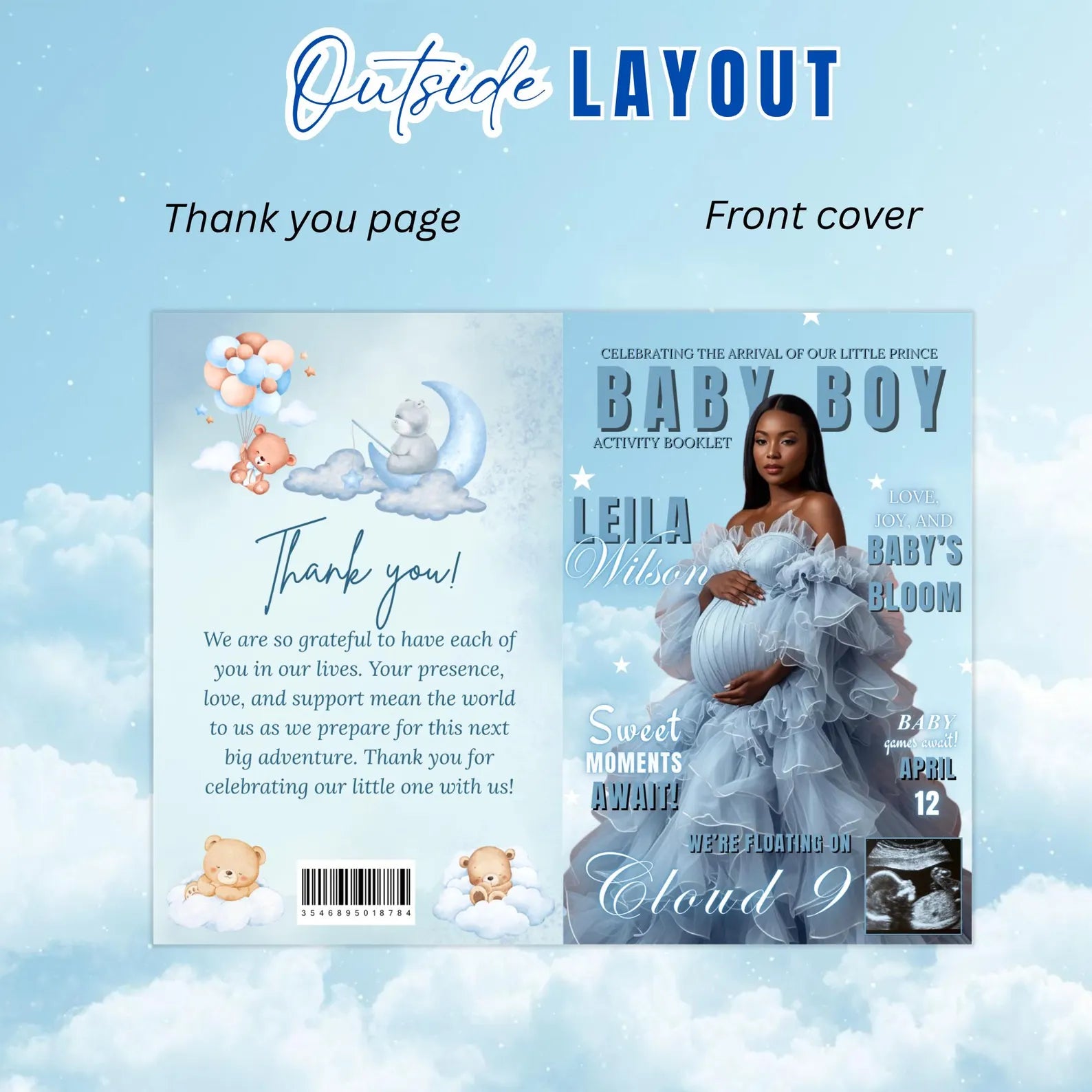 Cloud 9 Baby Shower Activity Booklet, Blue Cloud Nine Games Bundle, Boy Booklet with photo, Oh Baby Games Printable Party Decor Template