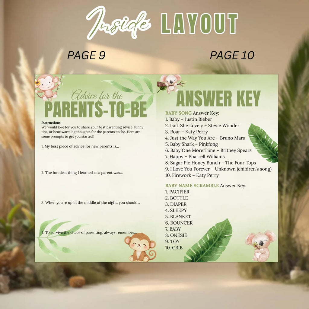 Safari Baby Shower Activity Booklet, Jungle Animals Games Bundle, Girl Boy Booklet, Wild Zoo, Oh Baby Games, Printable Party Decor Template