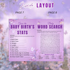 Wildflower Baby Shower Activity Booklet, Baby In Bloom Games Bundle, Purple Butterfly Themed with photo, Printable Party Decor Template