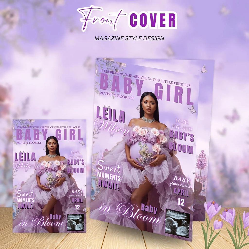 Wildflower Baby Shower Activity Booklet, Baby In Bloom Games Bundle, Purple Butterfly Themed with photo, Printable Party Decor Template
