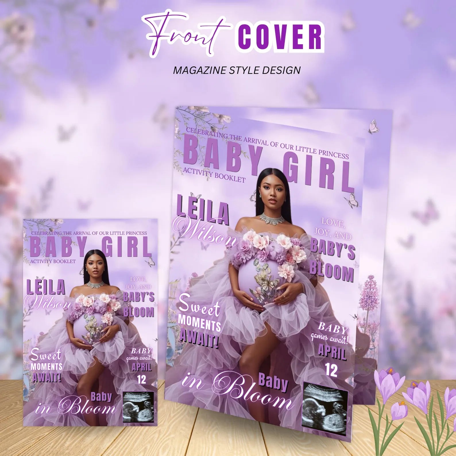 Wildflower Baby Shower Activity Booklet, Baby In Bloom Games Bundle, Purple Butterfly Themed with photo, Printable Party Decor Template