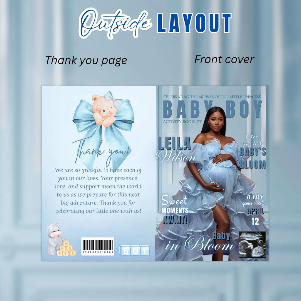 Blue Baby Shower Activity Booklet, Baby Shower Games Bundle Oh BABY game with photo, Its A Boy Magazine Theme Printable Party Decor Template