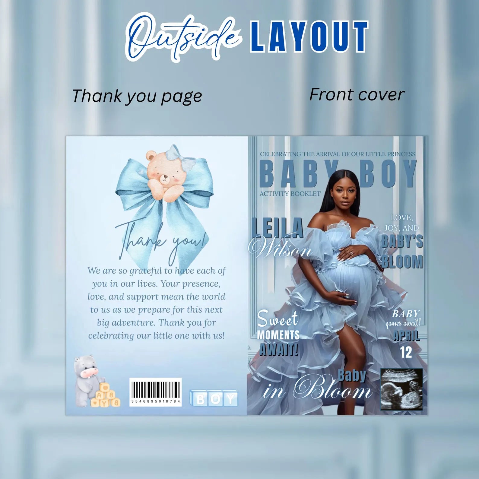 Blue Baby Shower Activity Booklet, Baby Shower Games Bundle Oh BABY game with photo, Its A Boy Magazine Theme Printable Party Decor Template