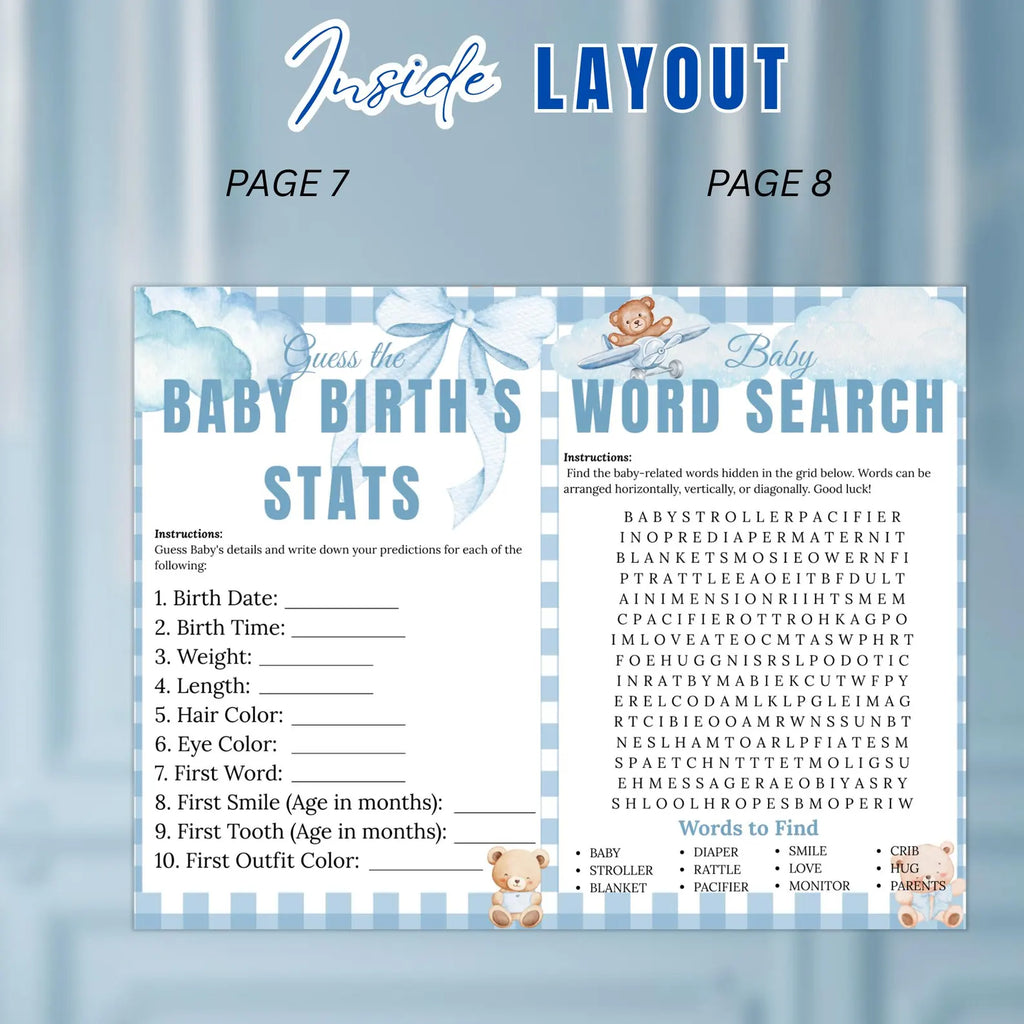 Blue Baby Shower Activity Booklet, Baby Shower Games Bundle Oh BABY game with photo, Its A Boy Magazine Theme Printable Party Decor Template