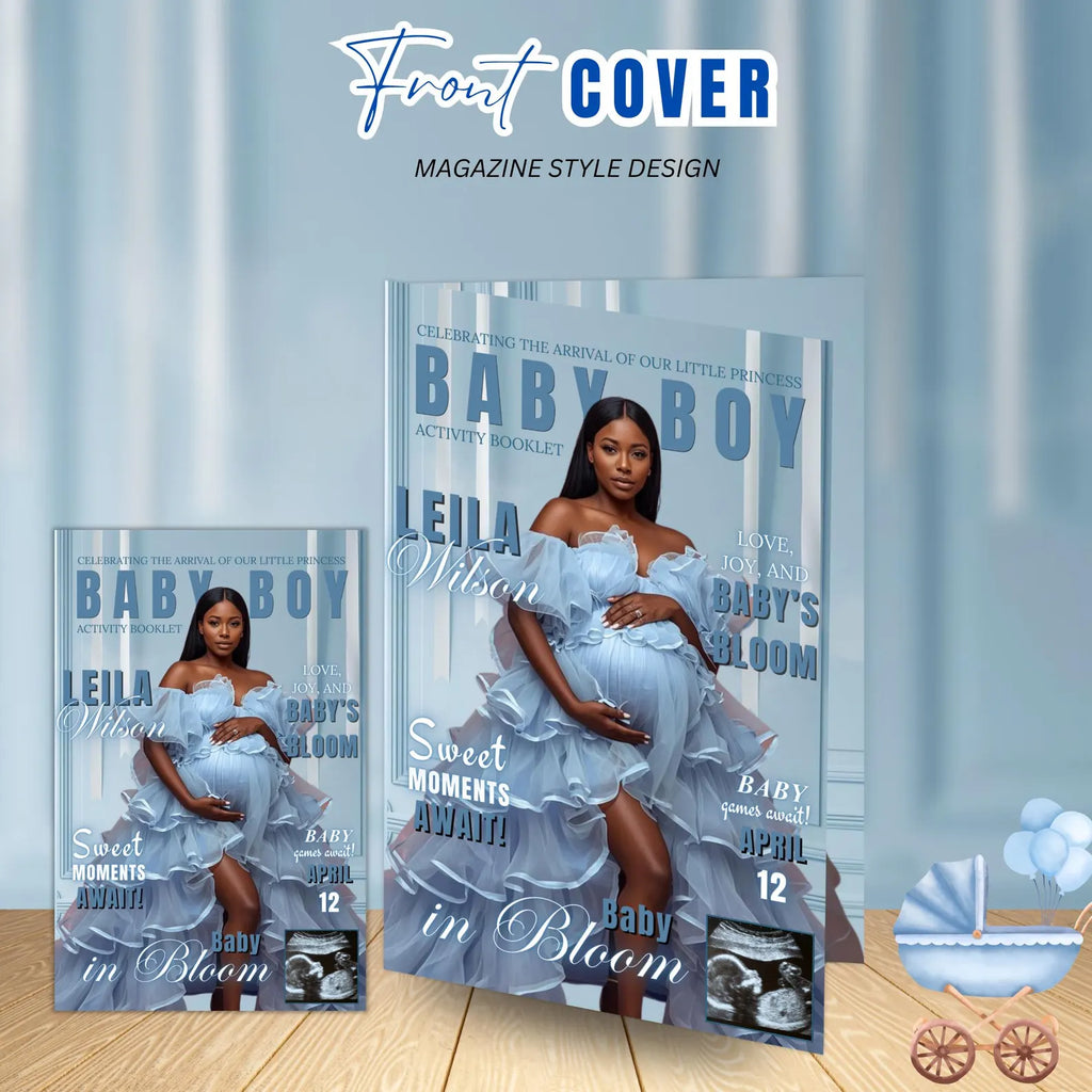 Blue Baby Shower Activity Booklet, Baby Shower Games Bundle Oh BABY game with photo, Its A Boy Magazine Theme Printable Party Decor Template