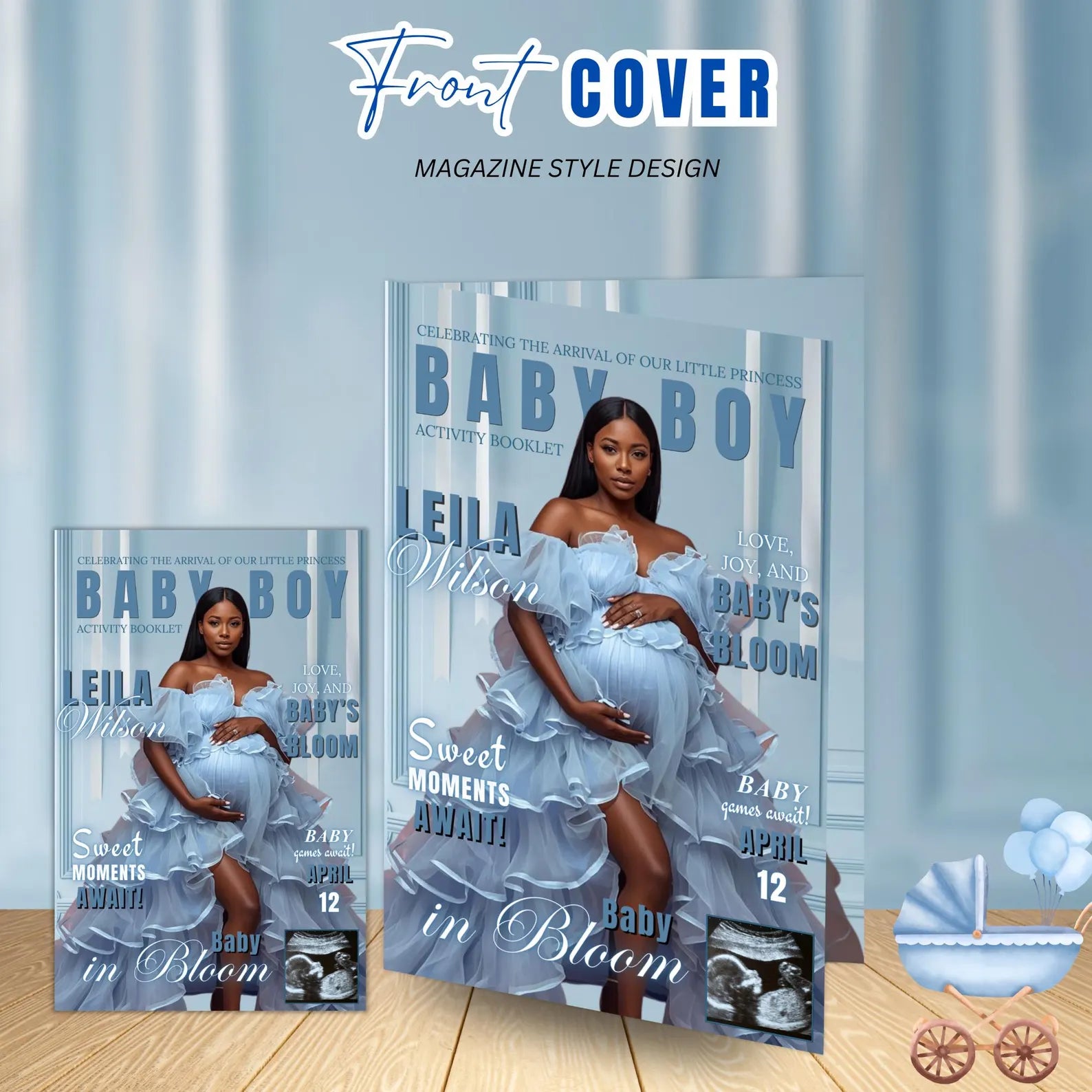 Blue Baby Shower Activity Booklet, Baby Shower Games Bundle Oh BABY game with photo, Its A Boy Magazine Theme Printable Party Decor Template