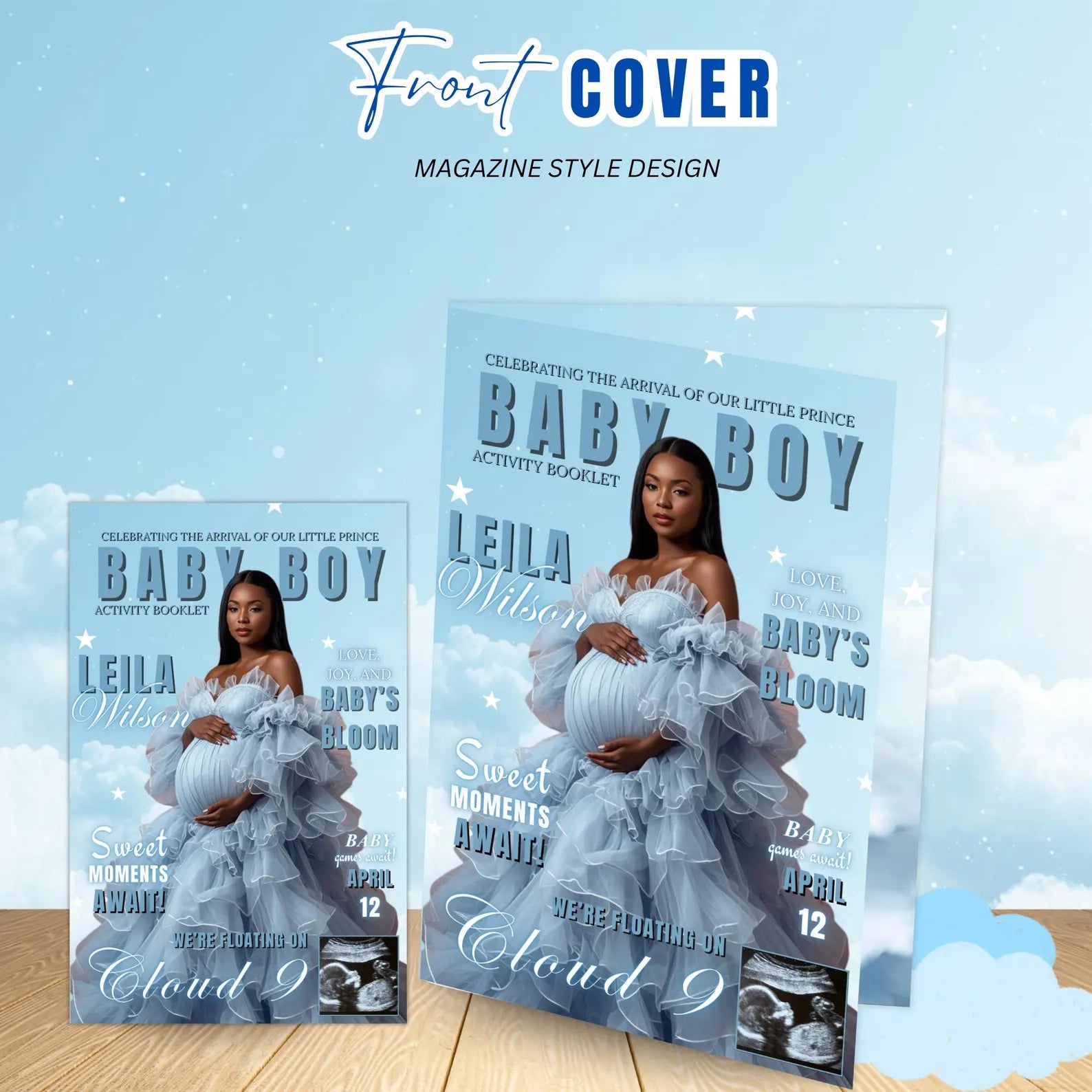 Cloud 9 Baby Shower Activity Booklet, Blue Cloud Nine Games Bundle, Boy Booklet with photo, Oh Baby Games Printable Party Decor Template