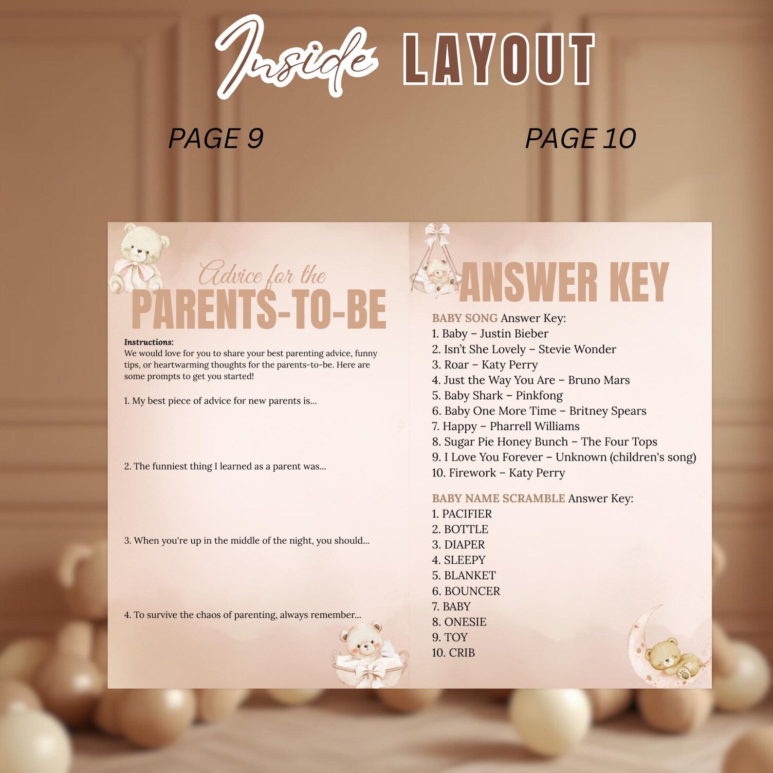 Brown Bear Baby Shower Activity Booklet, Oh Baby Games Bundle, Girl Boy Booklet, Magazine Style with photo, Printable Party Decor Template
