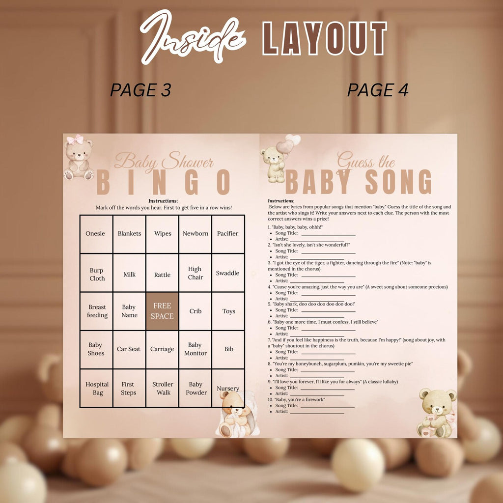 Brown Bear Baby Shower Activity Booklet, Oh Baby Games Bundle, Girl Boy Booklet, Magazine Style with photo, Printable Party Decor Template
