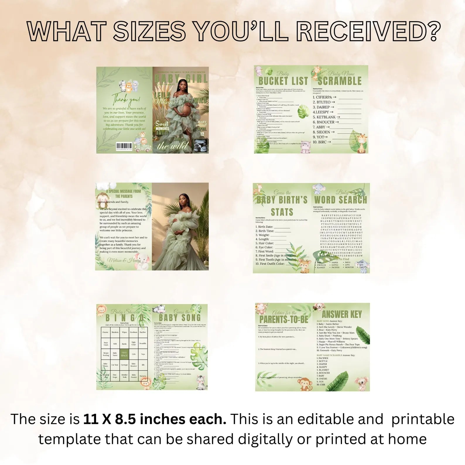 Safari Baby Shower Activity Booklet, Jungle Animals Games Bundle, Girl Boy Booklet, Wild Zoo, Oh Baby Games, Printable Party Decor Template