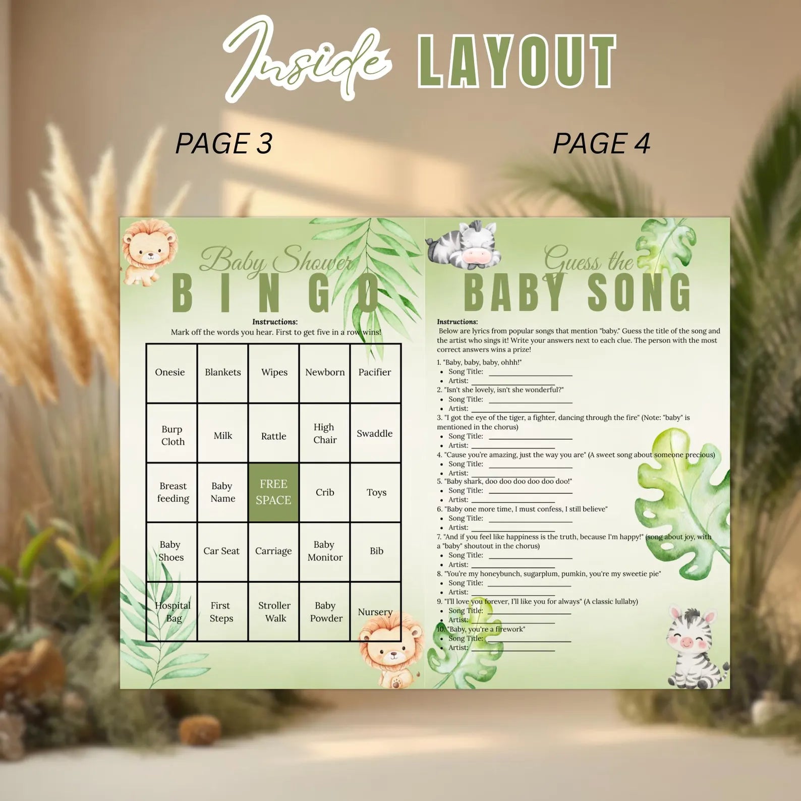 Safari Baby Shower Activity Booklet, Jungle Animals Games Bundle, Girl Boy Booklet, Wild Zoo, Oh Baby Games, Printable Party Decor Template