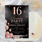 Digital Sweet 16 Birthday Invite, Teen girl Black and Pink Sixteen Birthday Party Card Invitation, Editable 16th Template, Instant Download