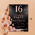 Digital Sweet 16 Birthday Invite, Teen girl Black and Pink Sixteen Birthday Party Card Invitation, Editable 16th Template, Instant Download