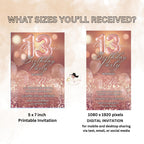 EDITABLE 13TH BIRTHDAY INVITATION, Rose Gold and Pink Digital Teen Girl Era Invite, Printable Thirteen Birthday Party Card, Instant Download