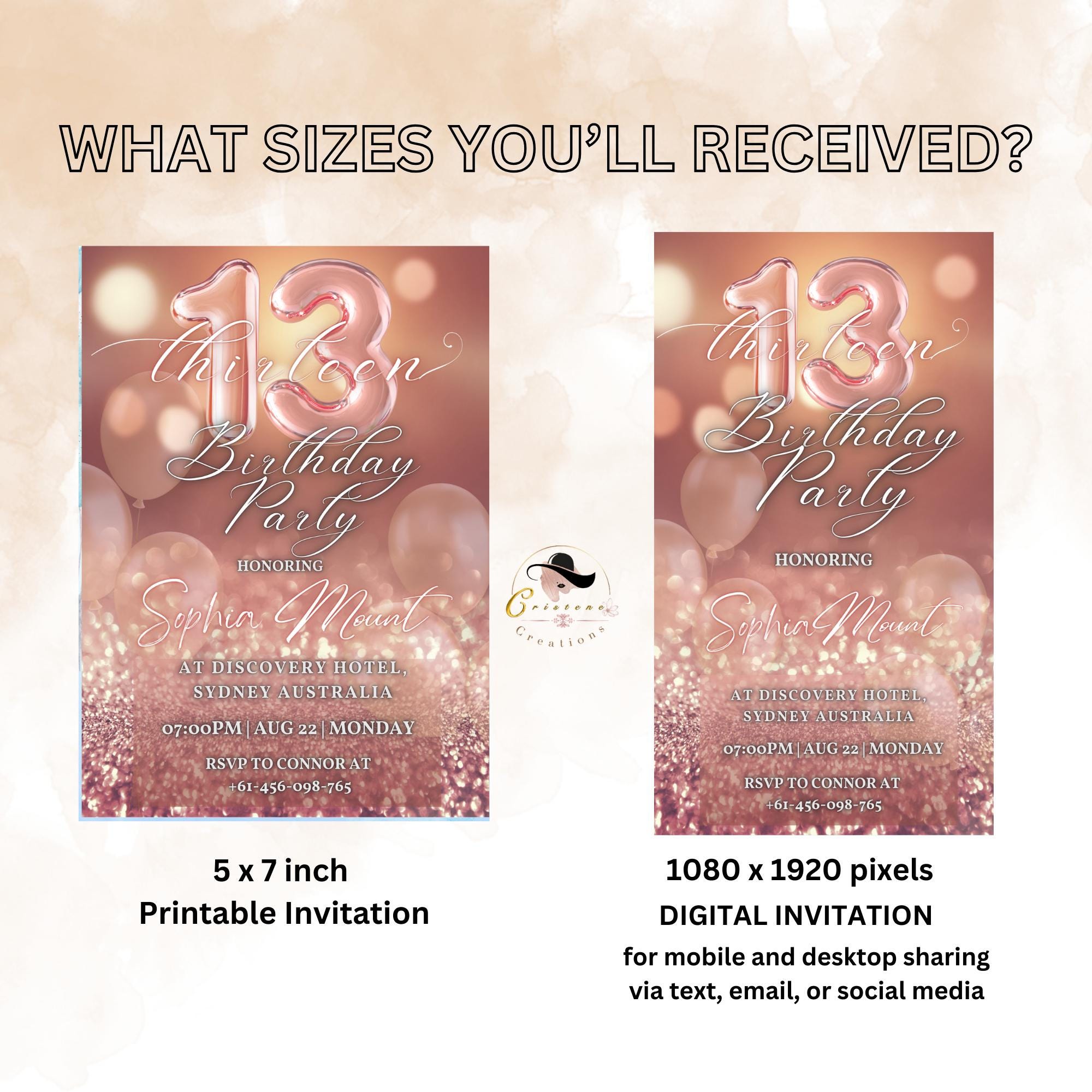EDITABLE 13TH BIRTHDAY INVITATION, Rose Gold and Pink Digital Teen Girl Era Invite, Printable Thirteen Birthday Party Card, Instant Download