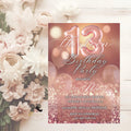 EDITABLE 13TH BIRTHDAY INVITATION, Rose Gold and Pink Digital Teen Girl Era Invite, Printable Thirteen Birthday Party Card, Instant Download