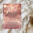 EDITABLE 13TH BIRTHDAY INVITATION, Rose Gold and Pink Digital Teen Girl Era Invite, Printable Thirteen Birthday Party Card, Instant Download
