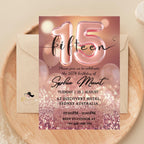 Rose Gold 15th Birthday Invitation, Quinceanera Party Invite, Sweet Fifteenth Dinner Invite, Teen Girl Birthday Brunch Printable Template