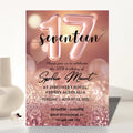 17th Birthday Invitation Card, Seventeen Girl Party Invite, Digital Rose Gold Template, Printable Pink 17th Card for Granddaughter and Niece