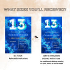 Blue 13th Birthday Boy Invite, Digital Thirteen Birthday Party Teen Boy Invitation, 13th Official Teenager Printable Card, Instant Download