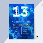 Blue 13th Birthday Boy Invite, Digital Thirteen Birthday Party Teen Boy Invitation, 13th Official Teenager Printable Card, Instant Download