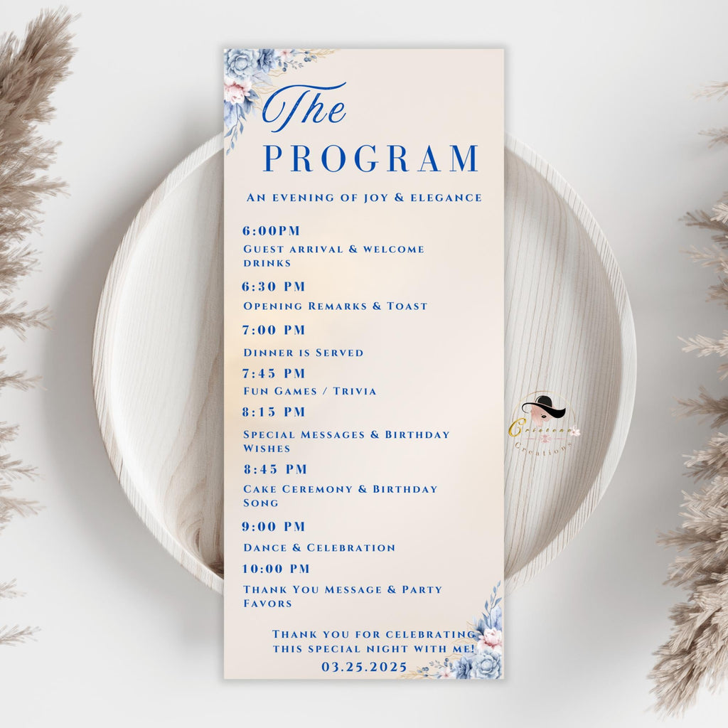 Editable Menu and Program Template, Birthday Dinner Menu cards, Retirement Party Program, Anniversary Menu, Printable Brunch Party Menu