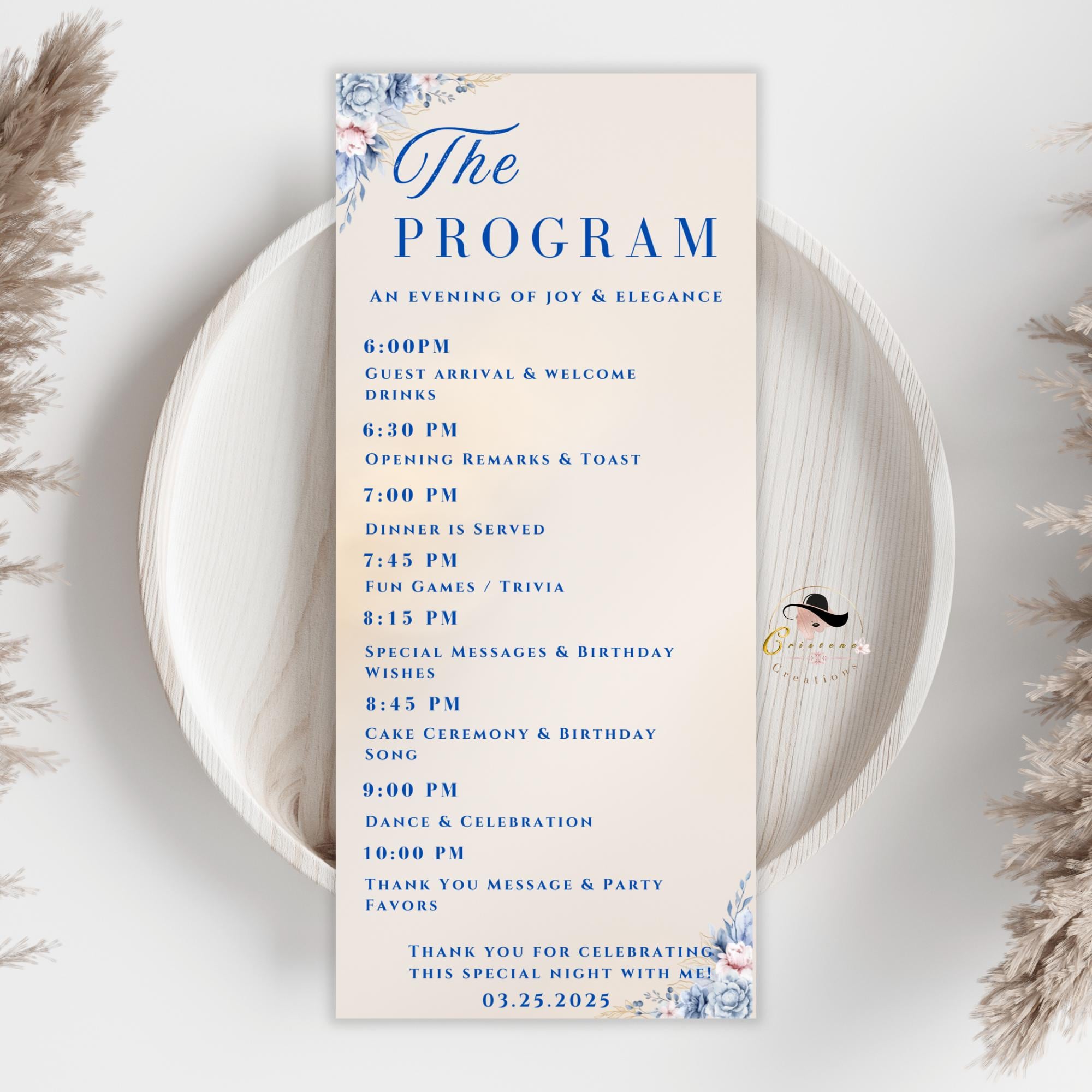 Editable Menu and Program Template, Birthday Dinner Menu cards, Retirement Party Program, Anniversary Menu, Printable Brunch Party Menu