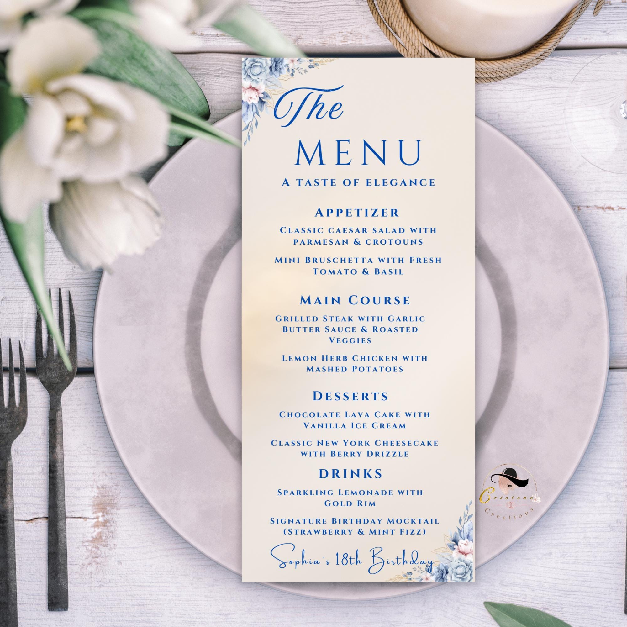 Editable Menu and Program Template, Birthday Dinner Menu cards, Retirement Party Program, Anniversary Menu, Printable Brunch Party Menu