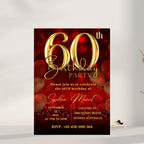 60th Birthday Invitation Digital Template, Editable Elegant Red Gold Printable Party Invites for Women, Sixty Birthday Card for 60 Year Old