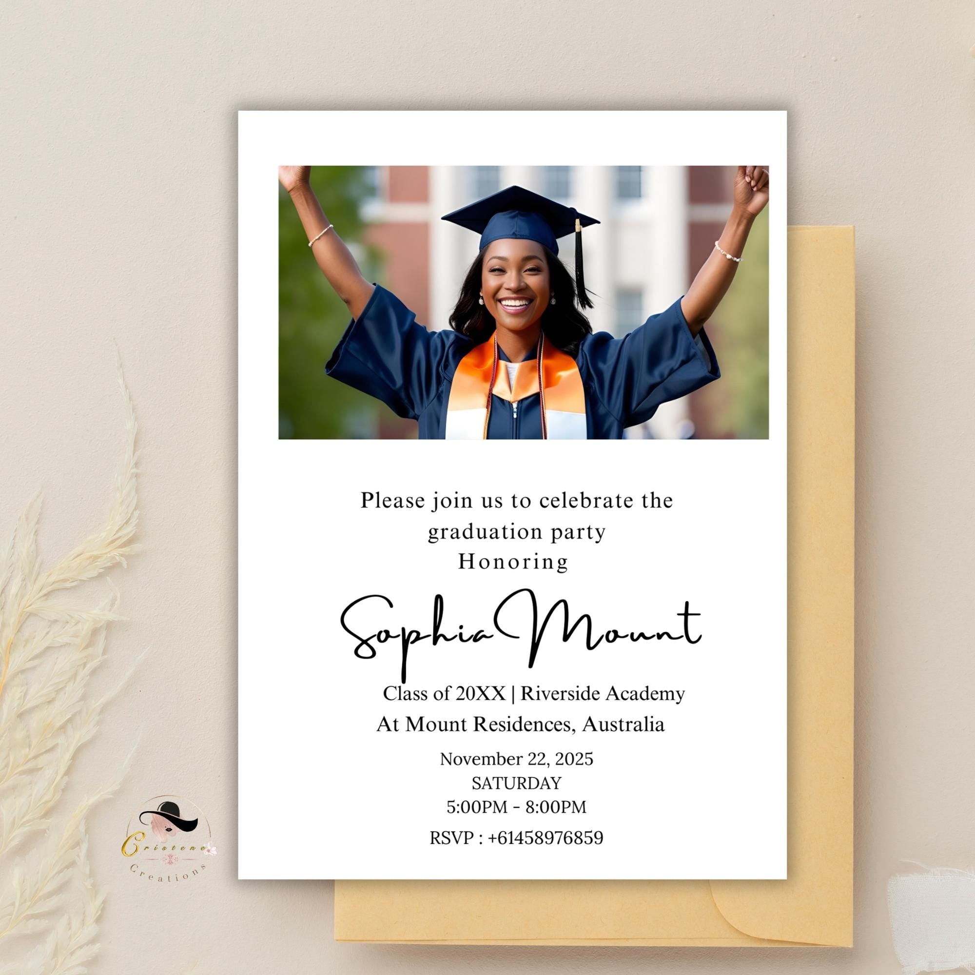 Digital College Graduation Announcement 2026, Senior Grad Party Invite with photo, Modern Graduation Day, High School Graduation Template