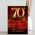 70th Birthday Invitation Templates, Red Gold 70th Birthday Card, Printable Party Invite, Elegant Digital Design for Seventy Year Old Woman