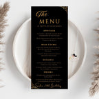 Editable Menu and Program Template, Wedding Menu, Birthday Party Menu, Black Gold Dinner Lunch Menu Cards, Printable Digital Canva Template