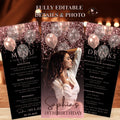 Birthday Dinner Menu and Drinks, Retirement Party Menu with photo, Elegant Anniversary Cocktail Menu, Pink Black Glittery Printable Template