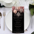 Birthday Dinner Menu and Drinks, Retirement Party Menu with photo, Elegant Anniversary Cocktail Menu, Pink Black Glittery Printable Template