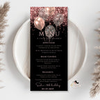Birthday Dinner Menu and Drinks, Retirement Party Menu with photo, Elegant Anniversary Cocktail Menu, Pink Black Glittery Printable Template