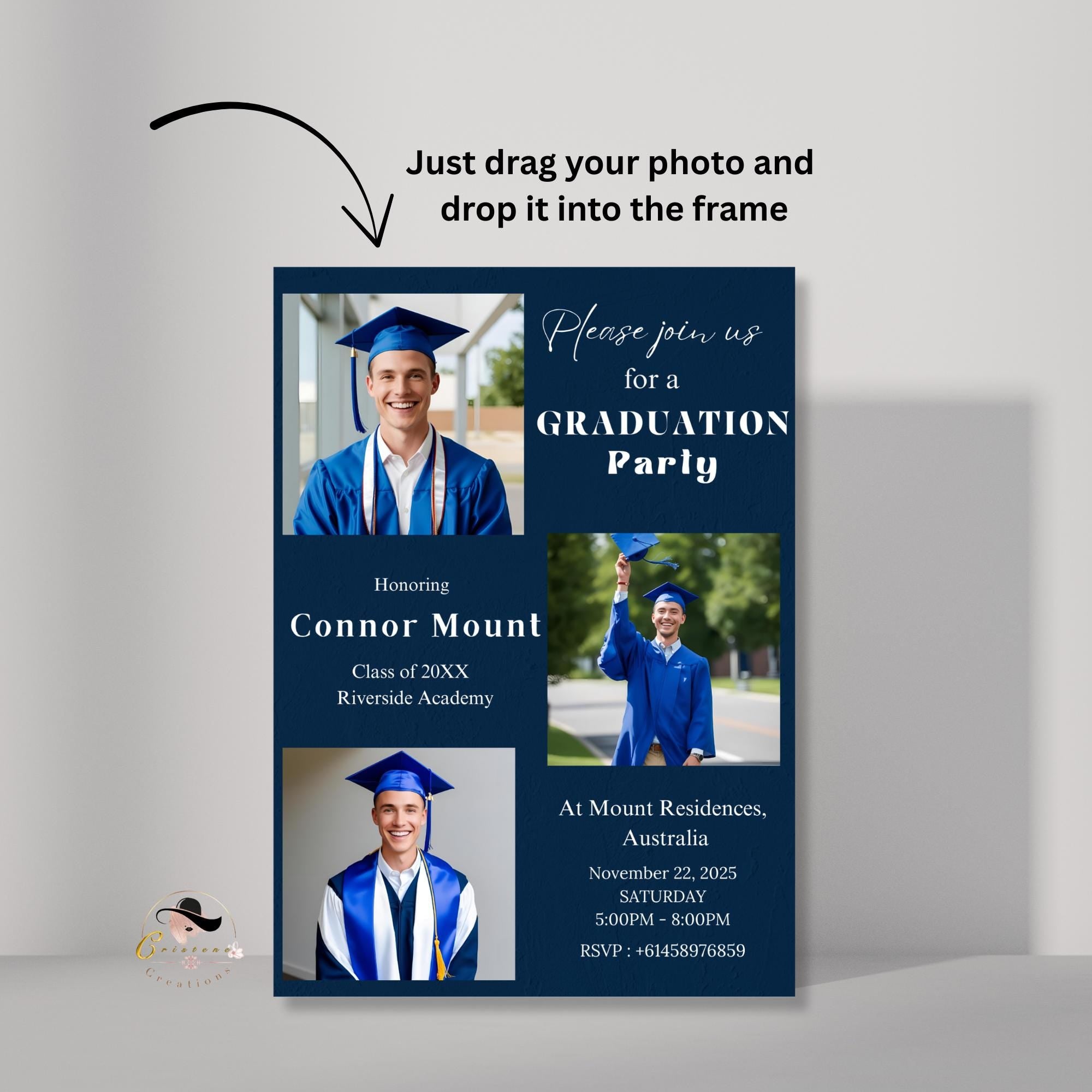 Men Graduation Announcement 2026 Invitation for boys, Navy Blue Grad Party Invite, College Graduation Day for male, Senior Graduation Cards